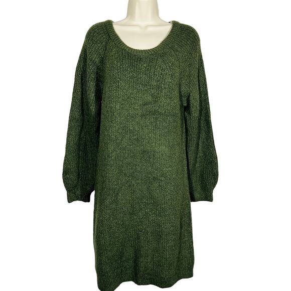 Harper Heritage x Francesca's Sweater Dress Scoop Neck Long Sleeve Green - M - Picture 2 of 7